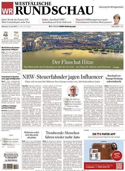 Titelbild der Ausgabe 162/2025 von Westfälische Rundschau Bad Berleburg Wittgenstein. Diese Zeitschrift und viele weitere Zeitungsabos als Abo oder epaper bei United Kiosk online kaufen.