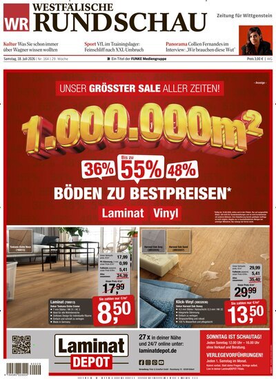 Titelbild der Ausgabe 164/2026 von Westfälische Rundschau Bad Berleburg Wittgenstein. Diese Zeitschrift und viele weitere Zeitungsabos als Abo oder epaper bei United Kiosk online kaufen.