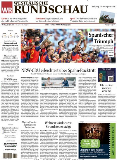 Titelbild der Ausgabe 165/2026 von Westfälische Rundschau Bad Berleburg Wittgenstein. Diese Zeitschrift und viele weitere Zeitungsabos als Abo oder epaper bei United Kiosk online kaufen.