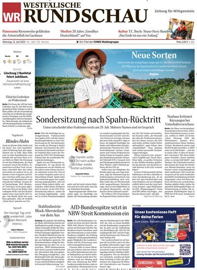 Titelbild der Ausgabe 166/2026 von Westfälische Rundschau Bad Berleburg Wittgenstein. Diese Zeitschrift und viele weitere Zeitungsabos als Abo oder epaper bei United Kiosk online kaufen.