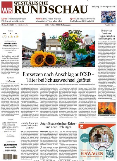 Titelbild der Ausgabe 171/2026 von Westfälische Rundschau Bad Berleburg Wittgenstein. Diese Zeitschrift und viele weitere Zeitungsabos als Abo oder epaper bei United Kiosk online kaufen.