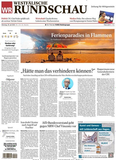 Titelbild der Ausgabe 172/2026 von Westfälische Rundschau Bad Berleburg Wittgenstein. Diese Zeitschrift und viele weitere Zeitungsabos als Abo oder epaper bei United Kiosk online kaufen.