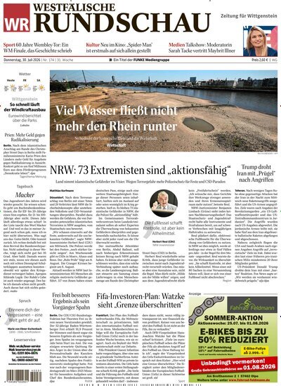 Titelbild der Ausgabe 174/2026 von Westfälische Rundschau Bad Berleburg Wittgenstein. Diese Zeitschrift und viele weitere Zeitungsabos als Abo oder epaper bei United Kiosk online kaufen.