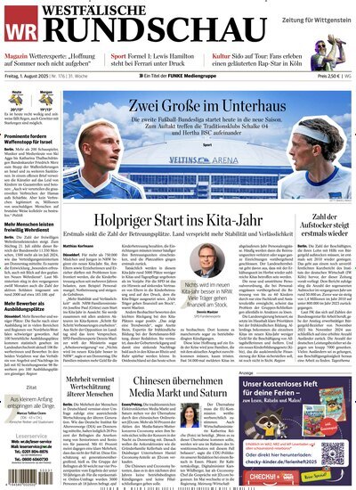 Titelbild der Ausgabe 176/2025 von Westfälische Rundschau Bad Berleburg Wittgenstein. Diese Zeitschrift und viele weitere Zeitungsabos als Abo oder epaper bei United Kiosk online kaufen.