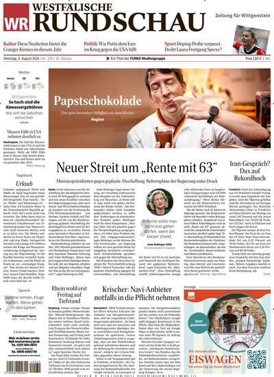 Titelbild der Ausgabe 178/2026 von Westfälische Rundschau Bad Berleburg Wittgenstein. Diese Zeitschrift und viele weitere Zeitungsabos als Abo oder epaper bei United Kiosk online kaufen.