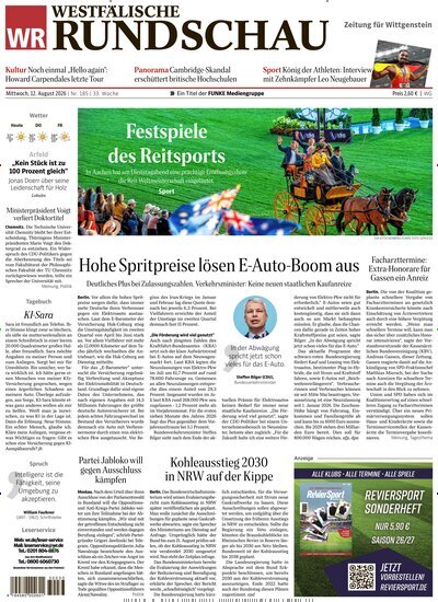 Titelbild der Ausgabe 185/2026 von Westfälische Rundschau Bad Berleburg Wittgenstein. Diese Zeitschrift und viele weitere Zeitungsabos als Abo oder epaper bei United Kiosk online kaufen.