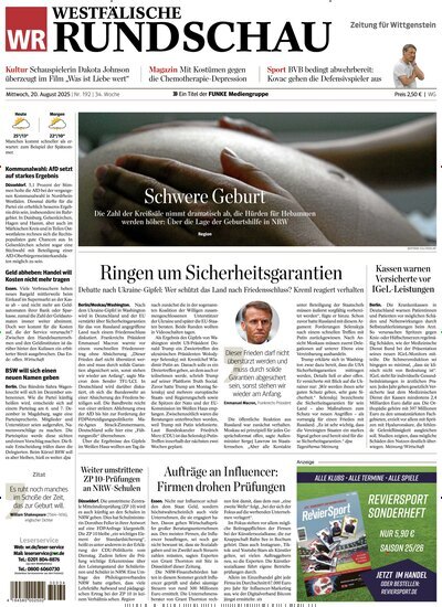 Titelbild der Ausgabe 192/2025 von Westfälische Rundschau Bad Berleburg Wittgenstein. Diese Zeitschrift und viele weitere Zeitungsabos als Abo oder epaper bei United Kiosk online kaufen.