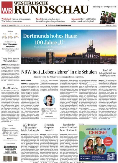 Titelbild der Ausgabe 193/2026 von Westfälische Rundschau Bad Berleburg Wittgenstein. Diese Zeitschrift und viele weitere Zeitungsabos als Abo oder epaper bei United Kiosk online kaufen.