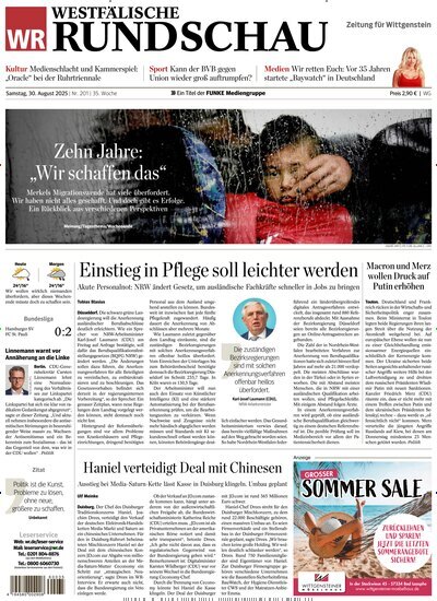 Titelbild der Ausgabe 201/2025 von Westfälische Rundschau Bad Berleburg Wittgenstein. Diese Zeitschrift und viele weitere Zeitungsabos als Abo oder epaper bei United Kiosk online kaufen.