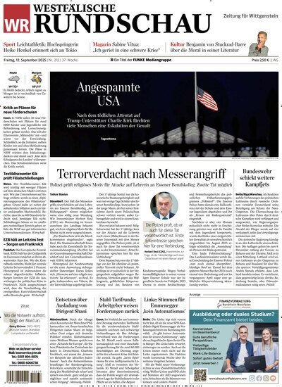 Titelbild der Ausgabe 212/2025 von Westfälische Rundschau Bad Berleburg Wittgenstein. Diese Zeitschrift und viele weitere Zeitungsabos als Abo oder epaper bei United Kiosk online kaufen.