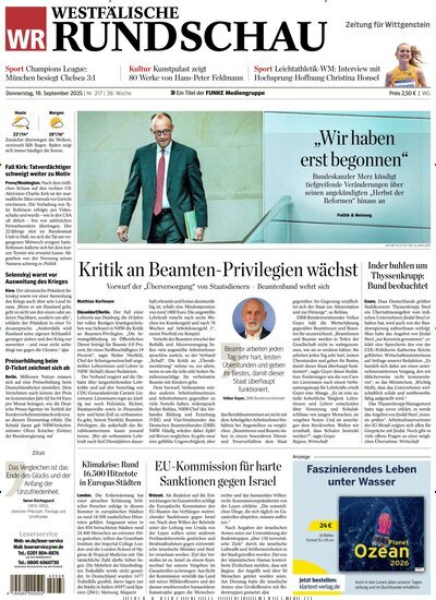 Titelbild der Ausgabe 217/2025 von Westfälische Rundschau Bad Berleburg Wittgenstein. Diese Zeitschrift und viele weitere Zeitungsabos als Abo oder epaper bei United Kiosk online kaufen.