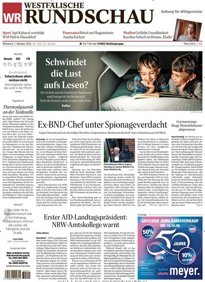 Titelbild der Ausgabe 232/2026 von Westfälische Rundschau Bad Berleburg Wittgenstein. Diese Zeitschrift und viele weitere Zeitungsabos als Abo oder epaper bei United Kiosk online kaufen.
