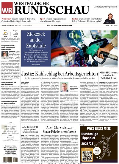 Titelbild der Ausgabe 237/2025 von Westfälische Rundschau Bad Berleburg Wittgenstein. Diese Zeitschrift und viele weitere Zeitungsabos als Abo oder epaper bei United Kiosk online kaufen.