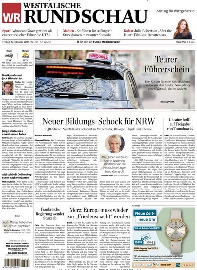 Titelbild der Ausgabe 241/2025 von Westfälische Rundschau Bad Berleburg Wittgenstein. Diese Zeitschrift und viele weitere Zeitungsabos als Abo oder epaper bei United Kiosk online kaufen.
