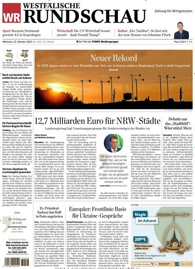 Titelbild der Ausgabe 245/2025 von Westfälische Rundschau Bad Berleburg Wittgenstein. Diese Zeitschrift und viele weitere Zeitungsabos als Abo oder epaper bei United Kiosk online kaufen.