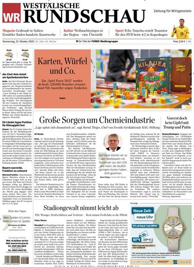 Titelbild der Ausgabe 246/2025 von Westfälische Rundschau Bad Berleburg Wittgenstein. Diese Zeitschrift und viele weitere Zeitungsabos als Abo oder epaper bei United Kiosk online kaufen.