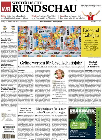 Titelbild der Ausgabe 247/2025 von Westfälische Rundschau Bad Berleburg Wittgenstein. Diese Zeitschrift und viele weitere Zeitungsabos als Abo oder epaper bei United Kiosk online kaufen.