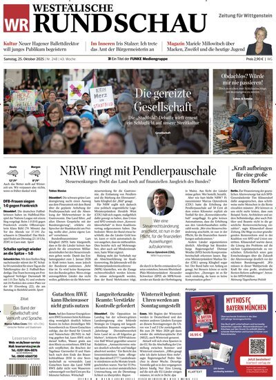 Titelbild der Ausgabe 248/2025 von Westfälische Rundschau Bad Berleburg Wittgenstein. Diese Zeitschrift und viele weitere Zeitungsabos als Abo oder epaper bei United Kiosk online kaufen.