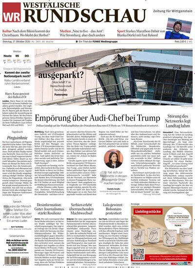 Titelbild der Ausgabe 249/2026 von Westfälische Rundschau Bad Berleburg Wittgenstein. Diese Zeitschrift und viele weitere Zeitungsabos als Abo oder epaper bei United Kiosk online kaufen.