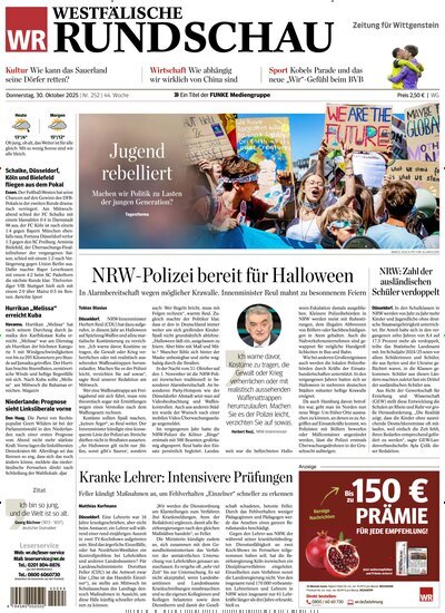 Titelbild der Ausgabe 252/2025 von Westfälische Rundschau Bad Berleburg Wittgenstein. Diese Zeitschrift und viele weitere Zeitungsabos als Abo oder epaper bei United Kiosk online kaufen.