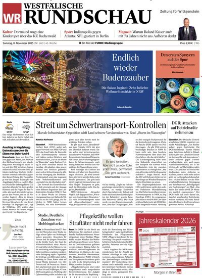 Titelbild der Ausgabe 259/2025 von Westfälische Rundschau Bad Berleburg Wittgenstein. Diese Zeitschrift und viele weitere Zeitungsabos als Abo oder epaper bei United Kiosk online kaufen.