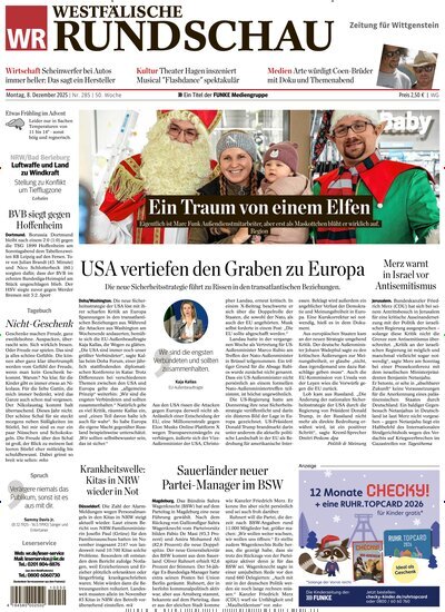 Titelbild der Ausgabe 285/2025 von Westfälische Rundschau Bad Berleburg Wittgenstein. Diese Zeitschrift und viele weitere Zeitungsabos als Abo oder epaper bei United Kiosk online kaufen.