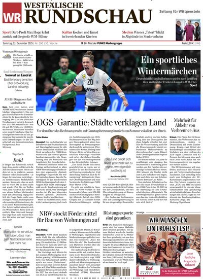 Titelbild der Ausgabe 290/2025 von Westfälische Rundschau Bad Berleburg Wittgenstein. Diese Zeitschrift und viele weitere Zeitungsabos als Abo oder epaper bei United Kiosk online kaufen.