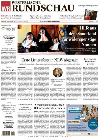 Titelbild der Ausgabe 292/2025 von Westfälische Rundschau Bad Berleburg Wittgenstein. Diese Zeitschrift und viele weitere Zeitungsabos als Abo oder epaper bei United Kiosk online kaufen.