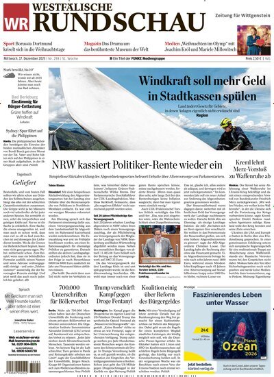 Titelbild der Ausgabe 293/2025 von Westfälische Rundschau Bad Berleburg Wittgenstein. Diese Zeitschrift und viele weitere Zeitungsabos als Abo oder epaper bei United Kiosk online kaufen.
