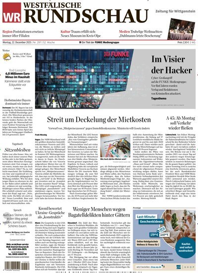 Titelbild der Ausgabe 297/2025 von Westfälische Rundschau Bad Berleburg Wittgenstein. Diese Zeitschrift und viele weitere Zeitungsabos als Abo oder epaper bei United Kiosk online kaufen.