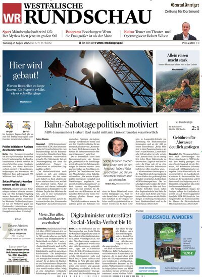 Titelbild der Ausgabe 177/2025 von Westfälische Rundschau Dortmund. Diese Zeitschrift und viele weitere Zeitungsabos als Abo oder epaper bei United Kiosk online kaufen.