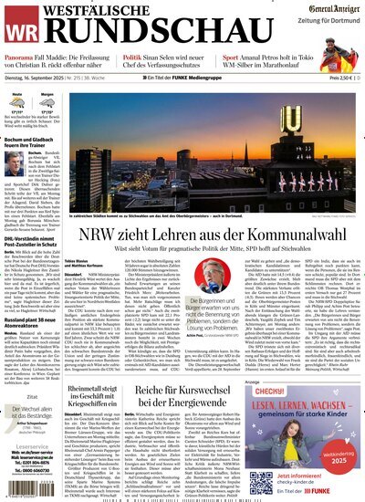 Titelbild der Ausgabe 215/2025 von Westfälische Rundschau Dortmund. Diese Zeitschrift und viele weitere Zeitungsabos als Abo oder epaper bei United Kiosk online kaufen.