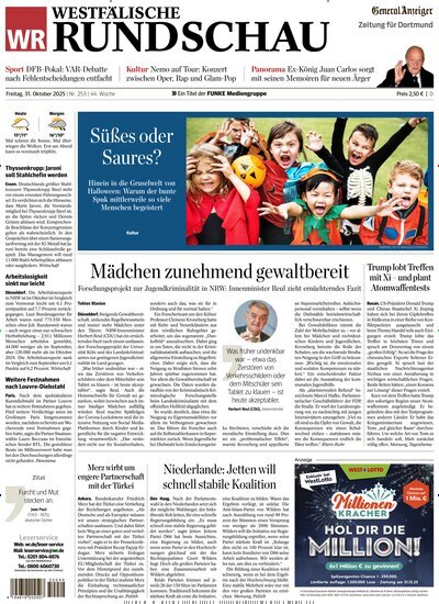 Titelbild der Ausgabe 253/2025 von Westfälische Rundschau Dortmund. Diese Zeitschrift und viele weitere Zeitungsabos als Abo oder epaper bei United Kiosk online kaufen.