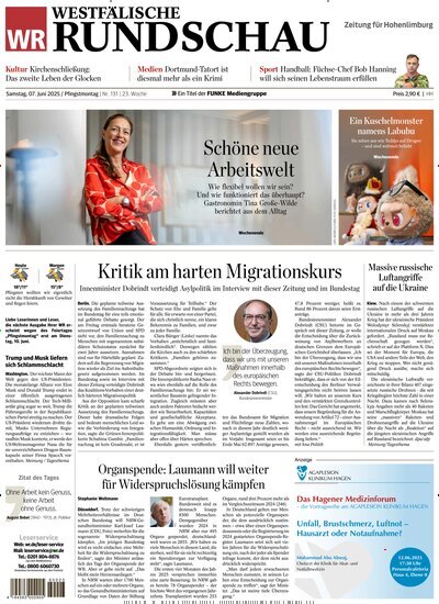 Titelbild der Ausgabe 131/2025 von Westfälische Rundschau Hagen Hohenlimburg. Diese Zeitschrift und viele weitere Zeitungsabos als Abo oder epaper bei United Kiosk online kaufen.