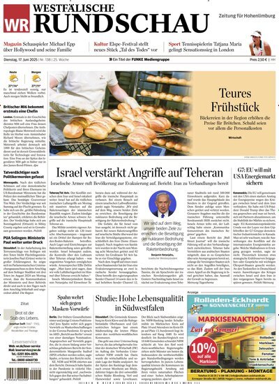 Titelbild der Ausgabe 138/2025 von Westfälische Rundschau Hagen Hohenlimburg. Diese Zeitschrift und viele weitere Zeitungsabos als Abo oder epaper bei United Kiosk online kaufen.
