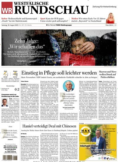 Titelbild der Ausgabe 201/2025 von Westfälische Rundschau Hagen Hohenlimburg. Diese Zeitschrift und viele weitere Zeitungsabos als Abo oder epaper bei United Kiosk online kaufen.