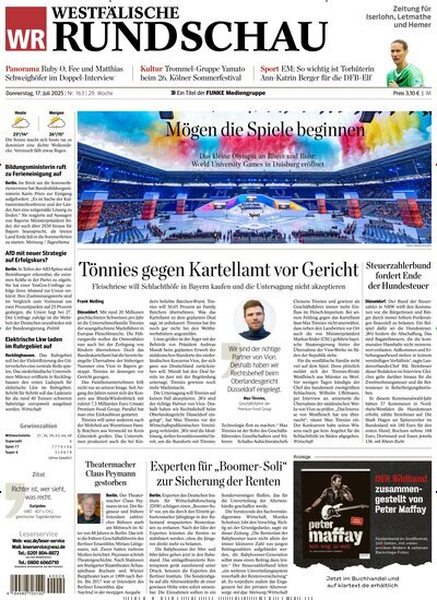 Titelbild der Ausgabe 163/2025 von Westfälische Rundschau Iserlohn. Diese Zeitschrift und viele weitere Zeitungsabos als Abo oder epaper bei United Kiosk online kaufen.
