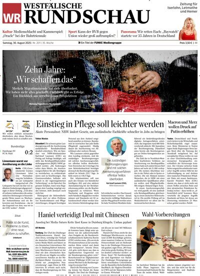 Titelbild der Ausgabe 201/2025 von Westfälische Rundschau Iserlohn. Diese Zeitschrift und viele weitere Zeitungsabos als Abo oder epaper bei United Kiosk online kaufen.