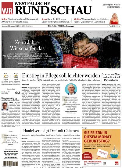 Titelbild der Ausgabe 201/2025 von Westfälische Rundschau Wetter. Diese Zeitschrift und viele weitere Zeitungsabos als Abo oder epaper bei United Kiosk online kaufen.