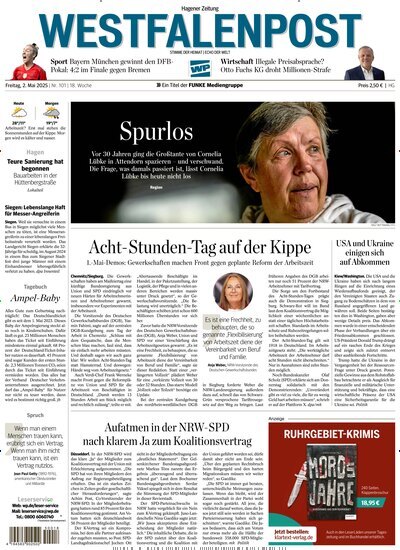 Titelbild der Ausgabe 101/2025 von Westfalenpost. Diese Zeitschrift und viele weitere Zeitungsabos als Abo oder epaper bei United Kiosk online kaufen.