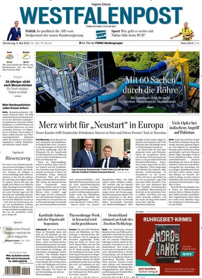 Titelbild der Ausgabe 106/2025 von Westfalenpost. Diese Zeitschrift und viele weitere Zeitungsabos als Abo oder epaper bei United Kiosk online kaufen.
