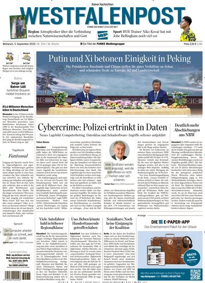 Titelbild der Ausgabe 204/2025 von Westfalenpost Balve. Diese Zeitschrift und viele weitere Zeitungsabos als Abo oder epaper bei United Kiosk online kaufen.