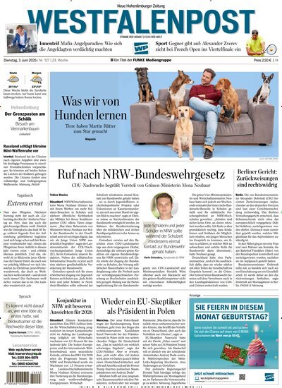 Titelbild der Ausgabe 127/2025 von Westfalenpost Hagen Hohenlimburg. Diese Zeitschrift und viele weitere Zeitungsabos als Abo oder epaper bei United Kiosk online kaufen.