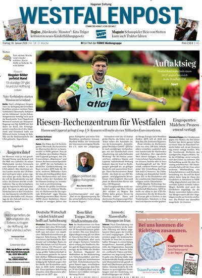 Titelbild der Ausgabe 13/2026 von Westfalenpost Hagen Süd. Diese Zeitschrift und viele weitere Zeitungsabos als Abo oder epaper bei United Kiosk online kaufen.