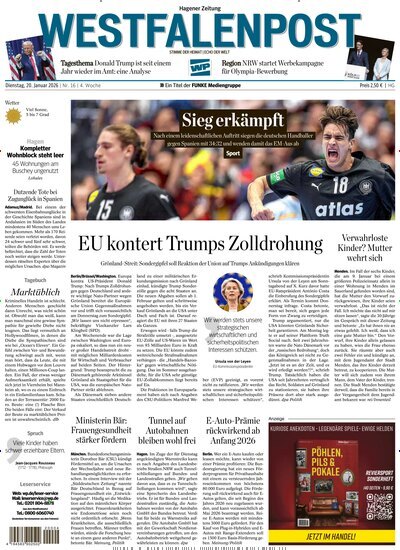 Titelbild der Ausgabe 16/2026 von Westfalenpost Hagen Süd. Diese Zeitschrift und viele weitere Zeitungsabos als Abo oder epaper bei United Kiosk online kaufen.