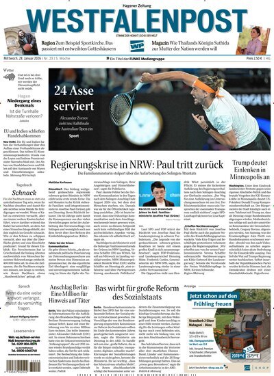 Titelbild der Ausgabe 23/2026 von Westfalenpost Hagen Süd. Diese Zeitschrift und viele weitere Zeitungsabos als Abo oder epaper bei United Kiosk online kaufen.