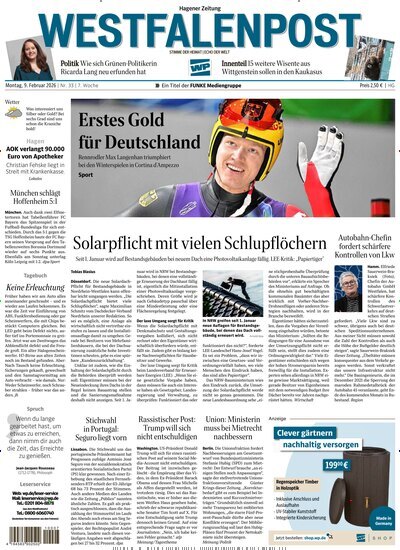 Titelbild der Ausgabe 33/2026 von Westfalenpost Hagen Süd. Diese Zeitschrift und viele weitere Zeitungsabos als Abo oder epaper bei United Kiosk online kaufen.