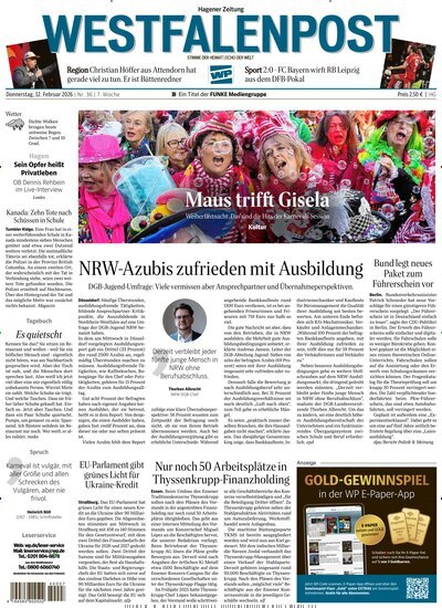 Titelbild der Ausgabe 36/2026 von Westfalenpost Hagen Süd. Diese Zeitschrift und viele weitere Zeitungsabos als Abo oder epaper bei United Kiosk online kaufen.