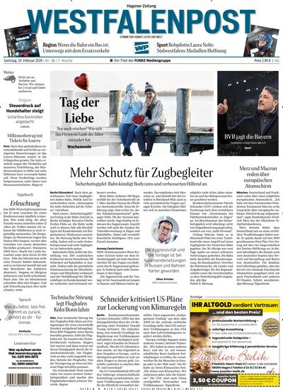 Titelbild der Ausgabe 38/2026 von Westfalenpost Hagen Süd. Diese Zeitschrift und viele weitere Zeitungsabos als Abo oder epaper bei United Kiosk online kaufen.