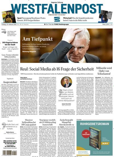 Titelbild der Ausgabe 43/2026 von Westfalenpost Hagen Süd. Diese Zeitschrift und viele weitere Zeitungsabos als Abo oder epaper bei United Kiosk online kaufen.